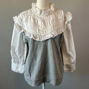 Lea & Viola Bib Front Hybrid Sweatshirt Blouse Gray/Ivory Size Large